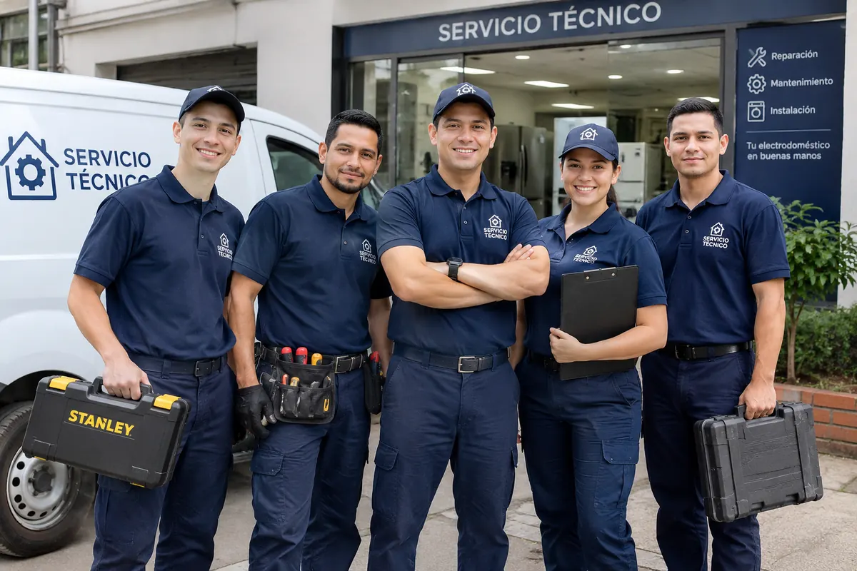 Técnicos de Servicio Técnico Cali con herramientas listos para atender servicios a domicilio