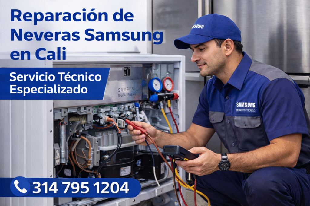 alt="Técnico Samsung revisando nevera en Cali"